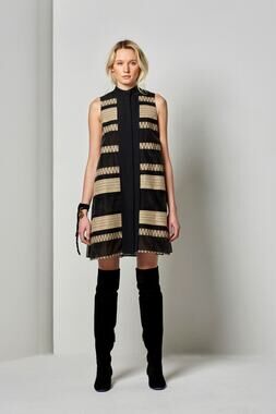 NWT Hanley Mellon Colorblock Black Tan Swing Dress sz 8 Old Money luxury Preppy